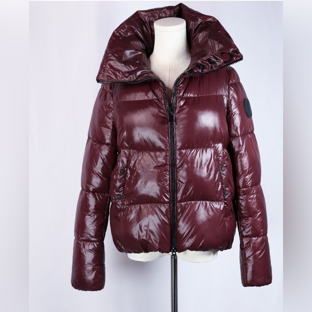 New Save the Duck Short Jacket Puffer Hooded Burgundy Size L